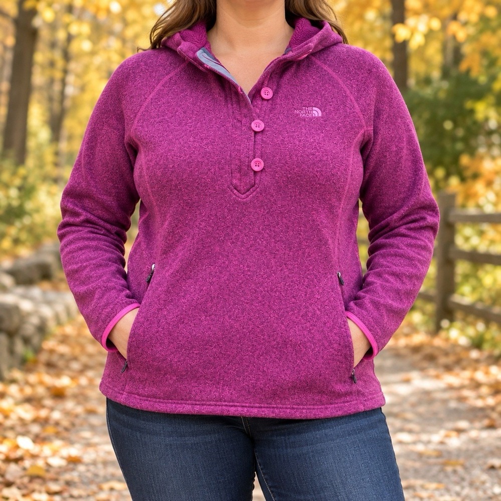 The North Face Crescent Hoodie Women's XL Raspberry 1/4 Zip Button Fleece